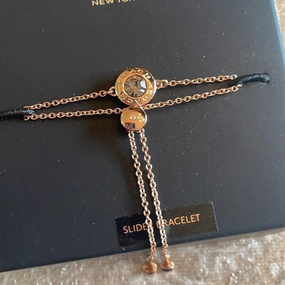 Brand New Coach Open Circle Slider Bracelet Rose Gold Glass Stone